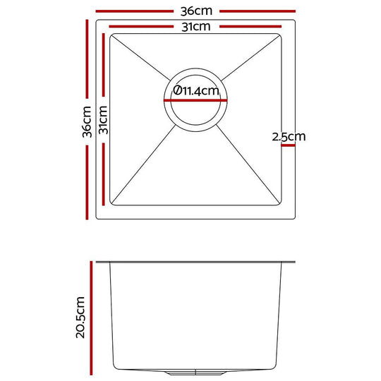 Buy Cefito Kitchen Sink 36X36CM Stainless Steel Nano Basin Single Bowl Silver discounted | Products On Sale Australia