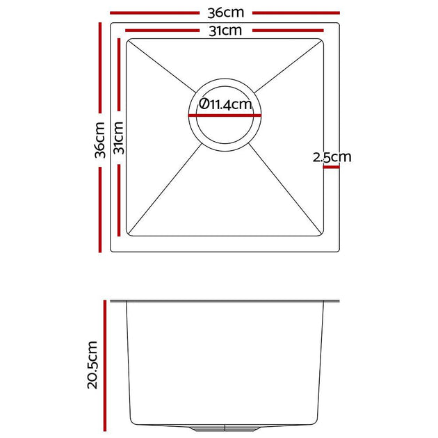 Buy Cefito Kitchen Sink 36X36CM Stainless Steel Nano Basin Single Bowl Silver discounted | Products On Sale Australia