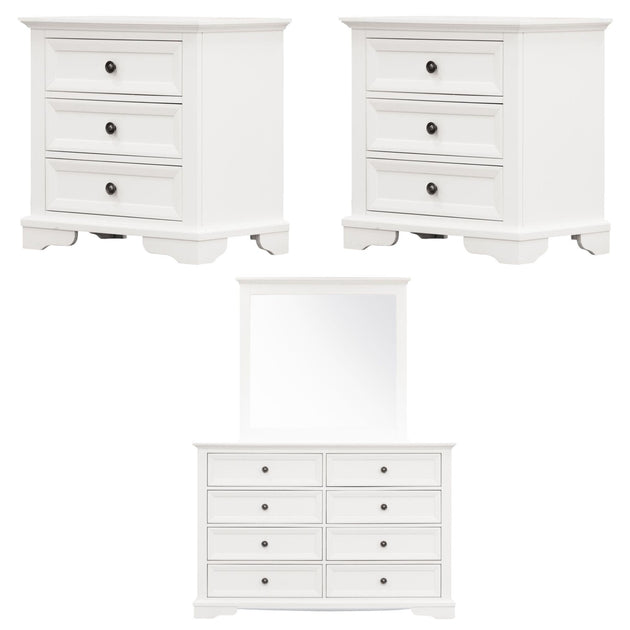 Buy Celosia 4pc Bedside Dresser Mirror Bedroom Chest of Drawers Set Cabinet - White discounted | Products On Sale Australia