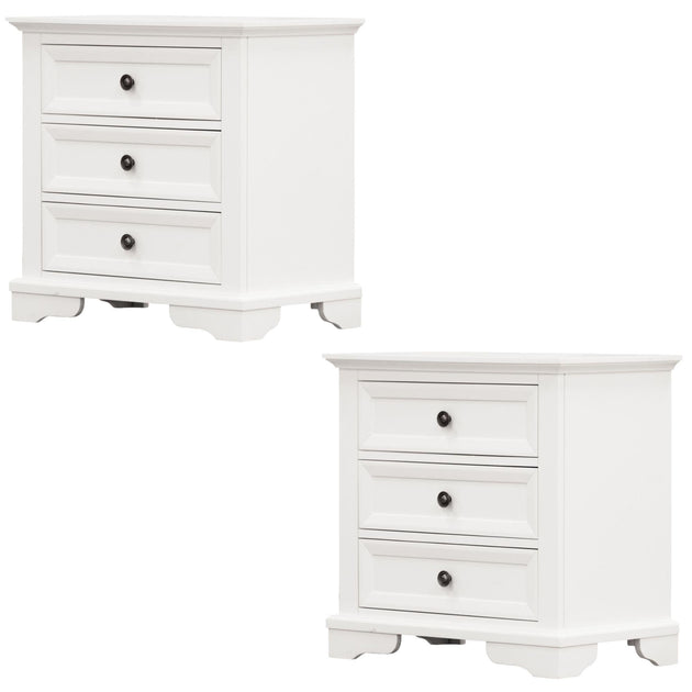 Buy Celosia Bedside Table Set of 2pcs - 3 Drawers Storage Cabinet Nightstand - White discounted | Products On Sale Australia