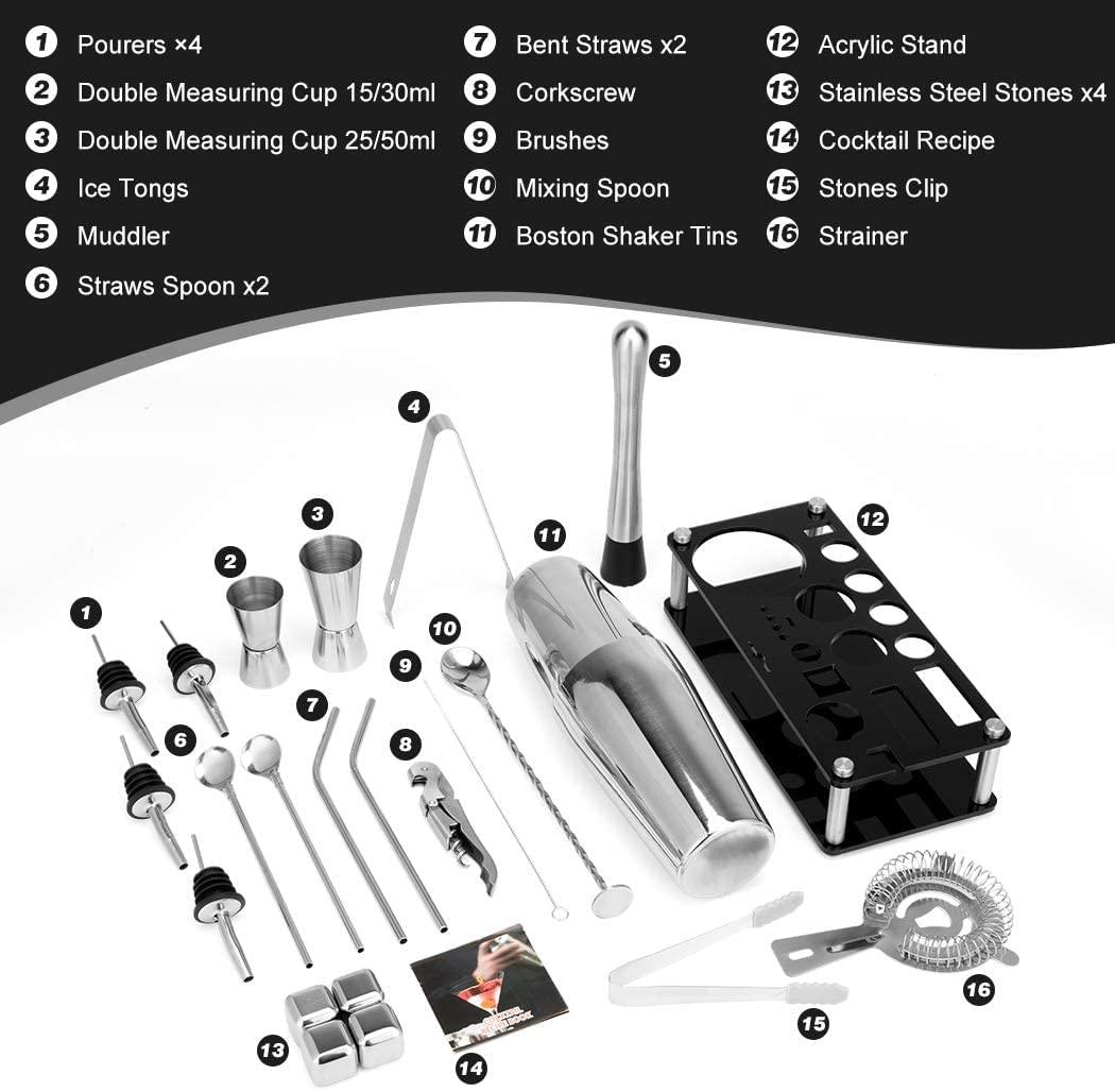 Buy Cocktail Shaker Set Boston 23-Piece Stainless Steel and Professional Bar Tools for Drink Mixing discounted | Products On Sale Australia