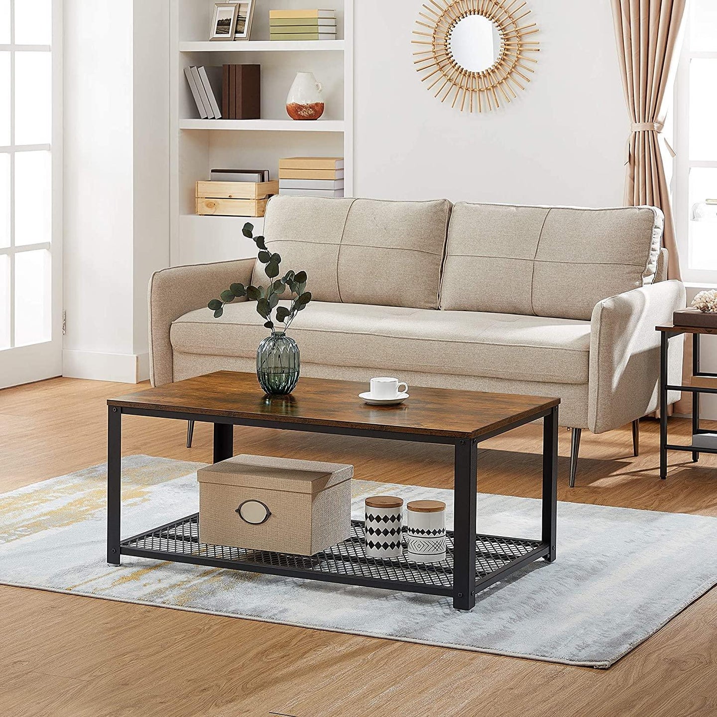 Buy Coffee Table with Metal Frame Storage Shelf Rustic Brown discounted | Products On Sale Australia