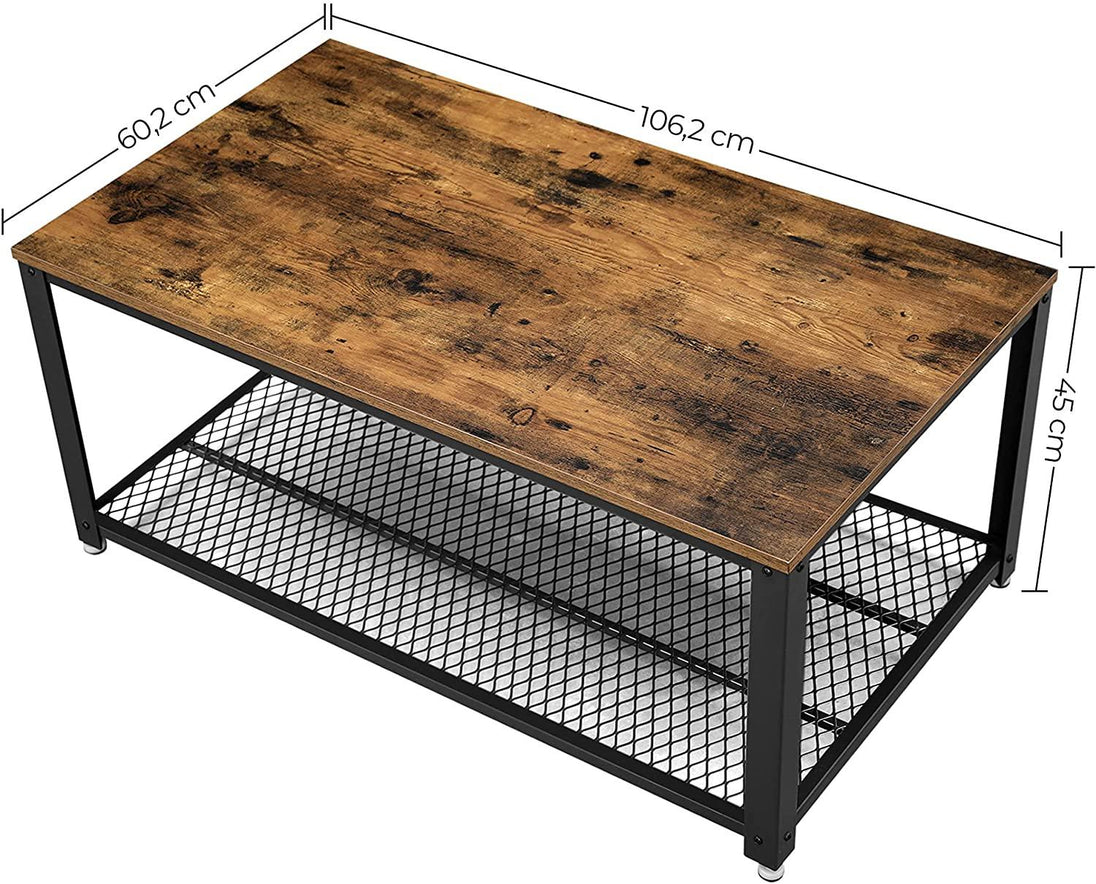 Buy Coffee Table with Metal Frame Storage Shelf Rustic Brown discounted | Products On Sale Australia