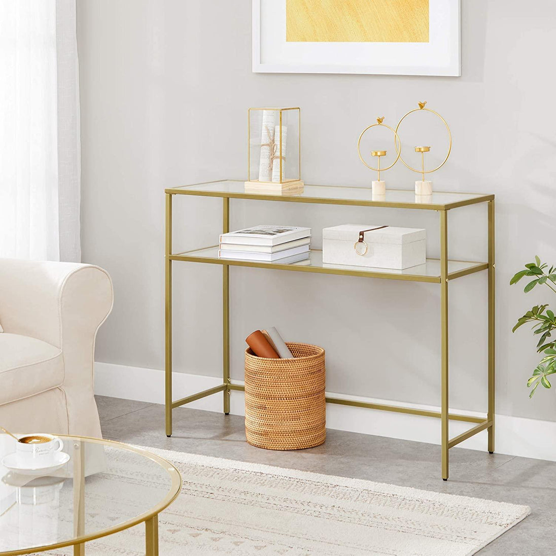 Buy Console Table Metal Frame with 2 Shelves Adjustable Feet discounted | Products On Sale Australia