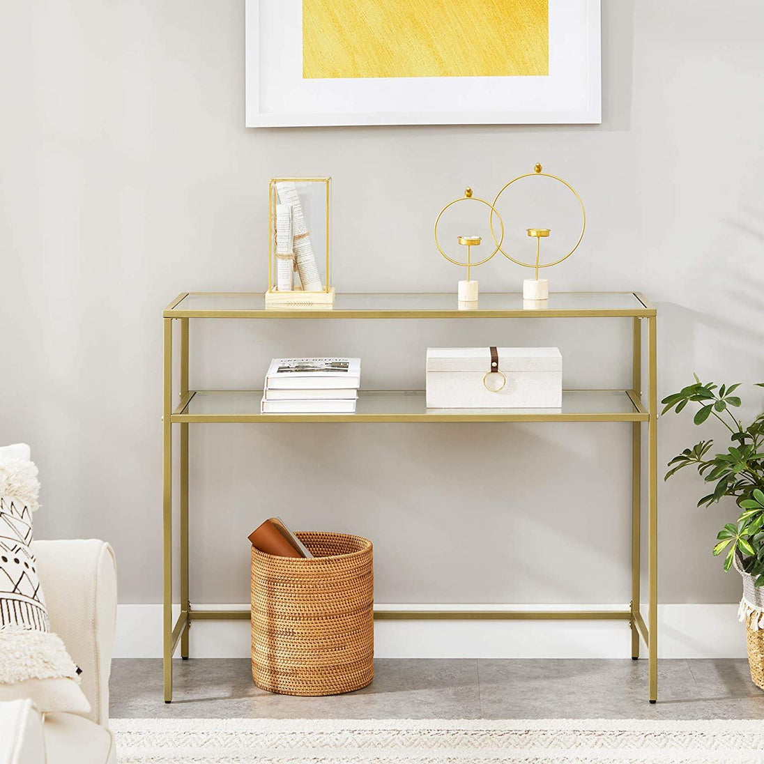 Buy Console Table Metal Frame with 2 Shelves Adjustable Feet discounted | Products On Sale Australia