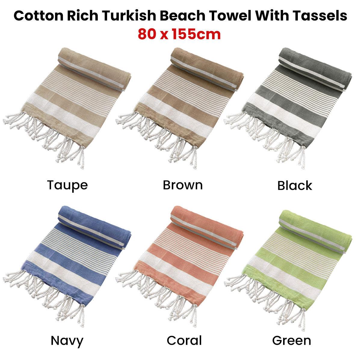 Buy Cotton Rich Large Turkish Beach Towel with Tassels 80cm x 155cm Black discounted | Products On Sale Australia