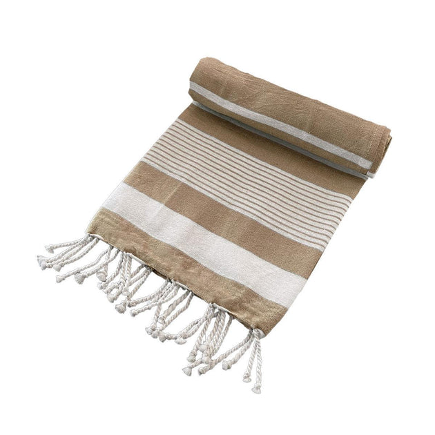 Buy Cotton Rich Large Turkish Beach Towel with Tassels 80cm x 155cm Brown discounted | Products On Sale Australia