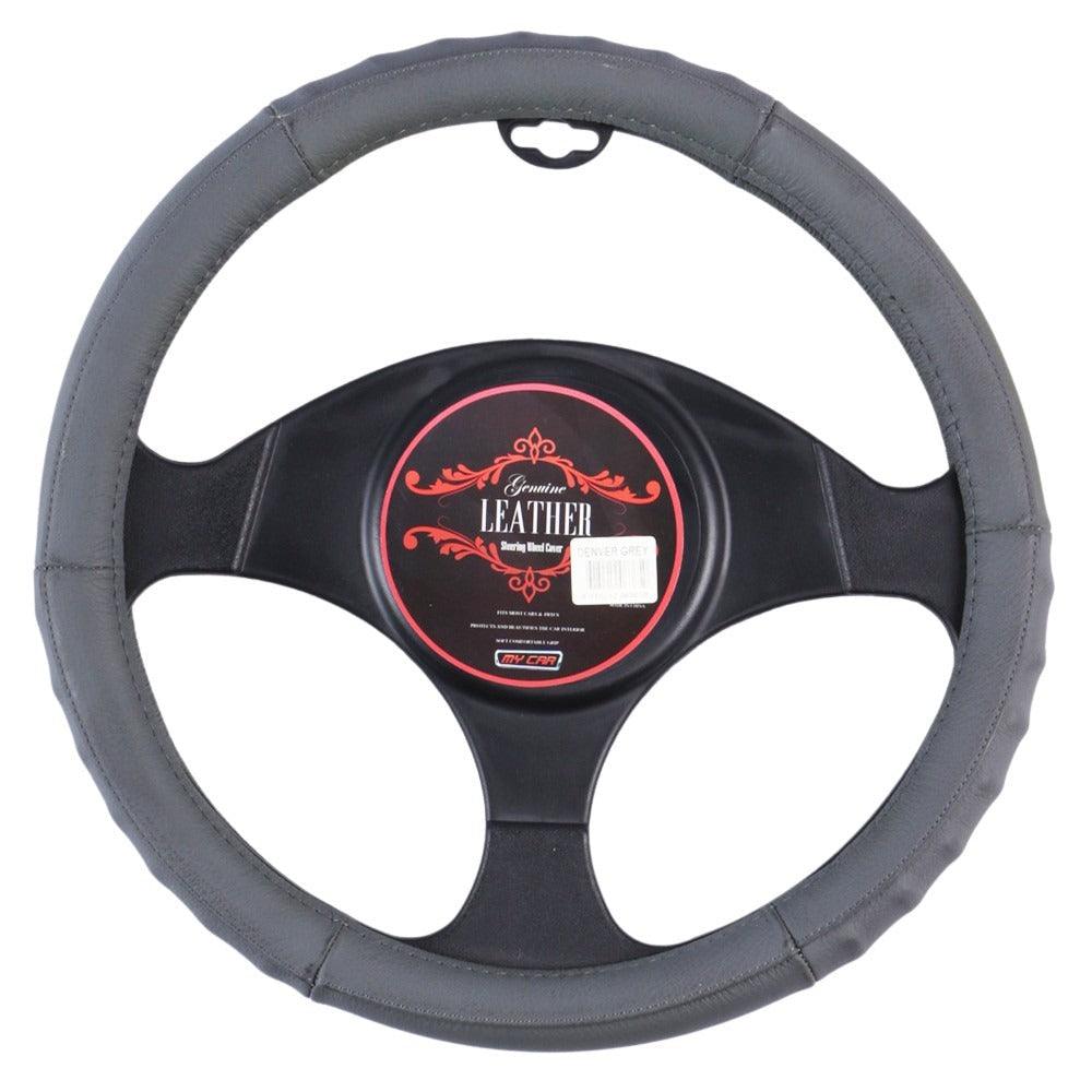 Buy Denver Steering Wheel Cover - Grey [Leather] discounted | Products On Sale Australia