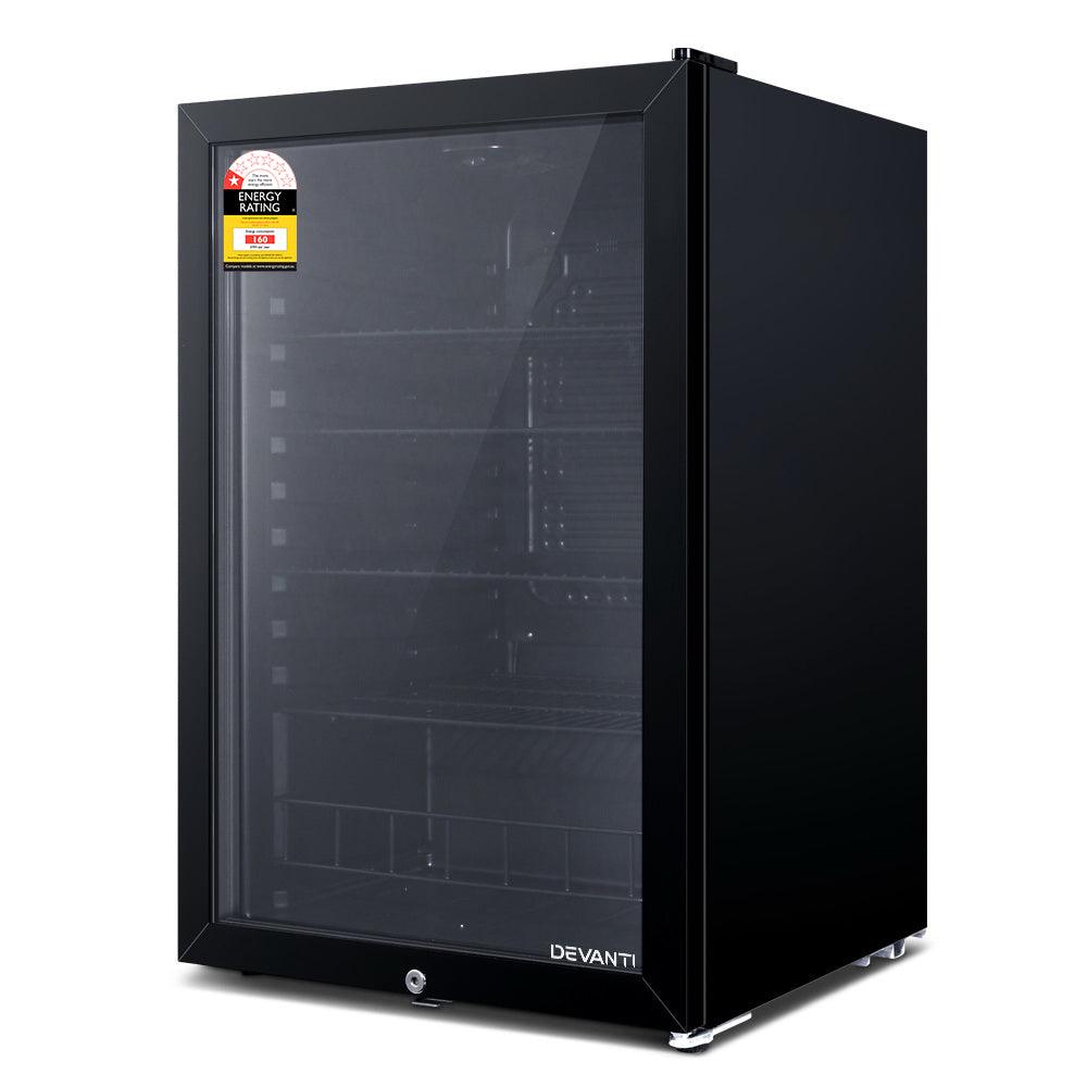 Buy Devanti 115L Bar Fridge Glass Door w/Light Black discounted | Products On Sale Australia