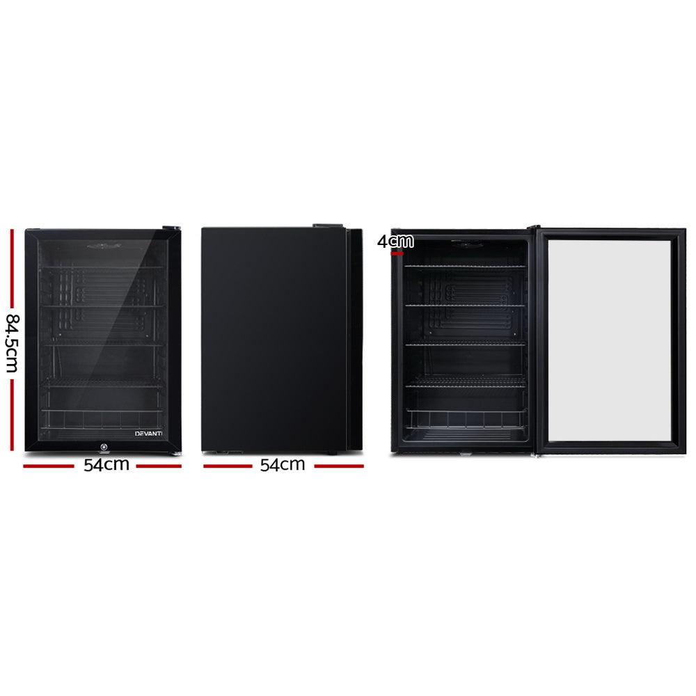 Buy Devanti 115L Bar Fridge Glass Door w/Light Black discounted | Products On Sale Australia