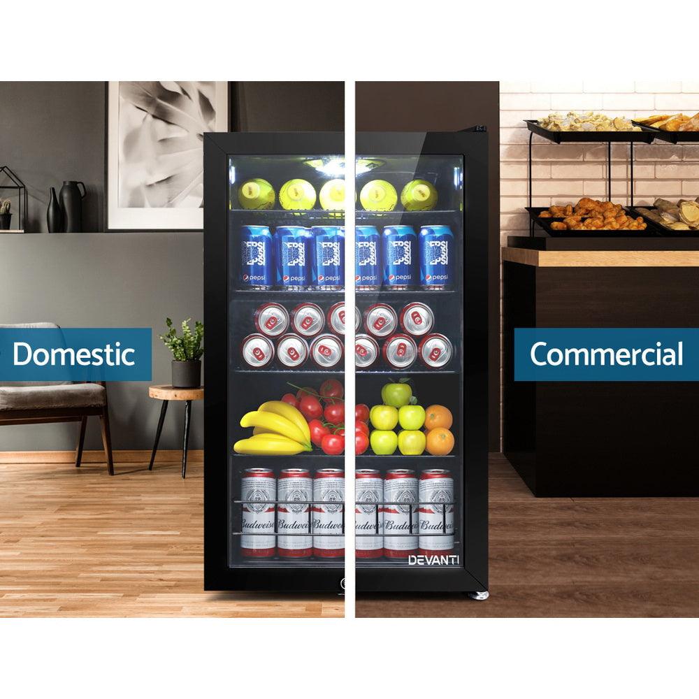 Buy Devanti 115L Bar Fridge Glass Door w/Light Black discounted | Products On Sale Australia