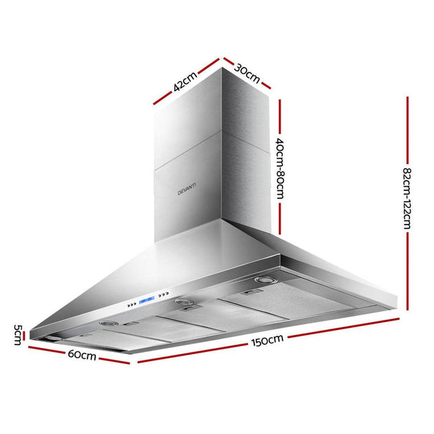 Buy Devanti 1500mm Range Hood 150cm BBQ Commercial Rangehood discounted | Products On Sale Australia