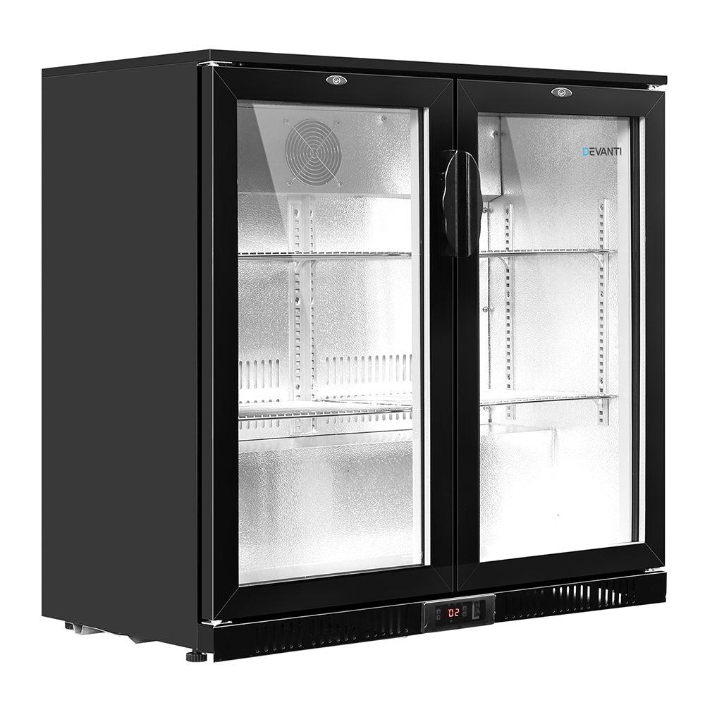 Buy Devanti 198L Bar Fridge Dual Glass Door w/Light Black discounted | Products On Sale Australia