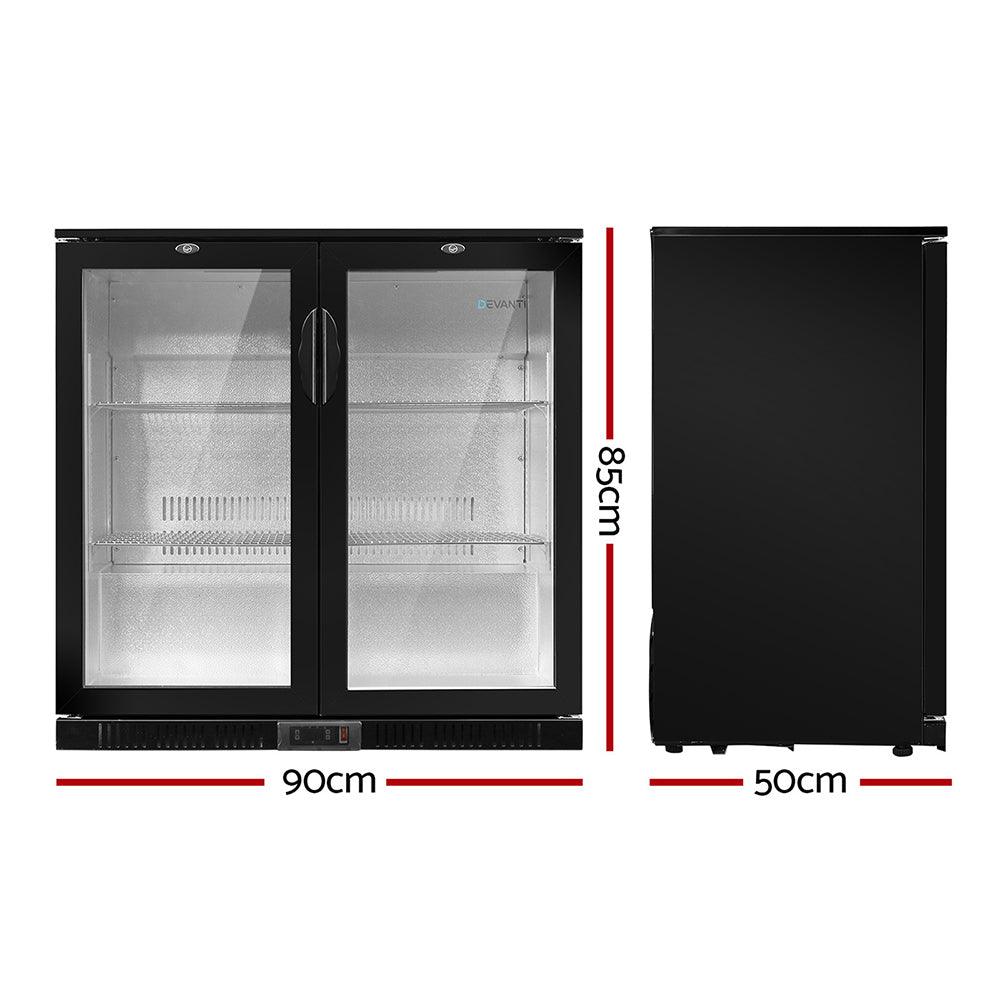 Buy Devanti 198L Bar Fridge Dual Glass Door w/Light Black discounted | Products On Sale Australia