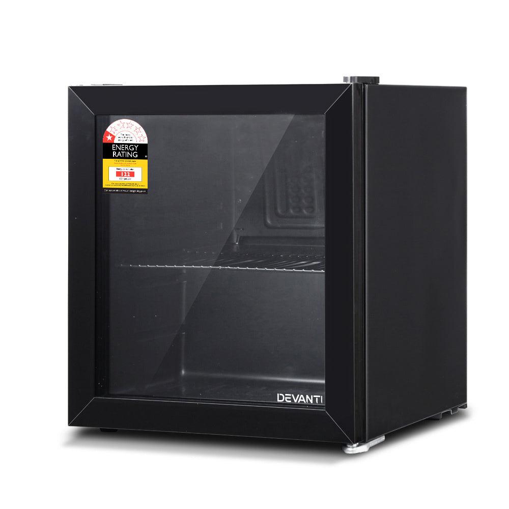 Buy Devanti 46L Bar Fridge Glass Door w/Light Black discounted | Products On Sale Australia