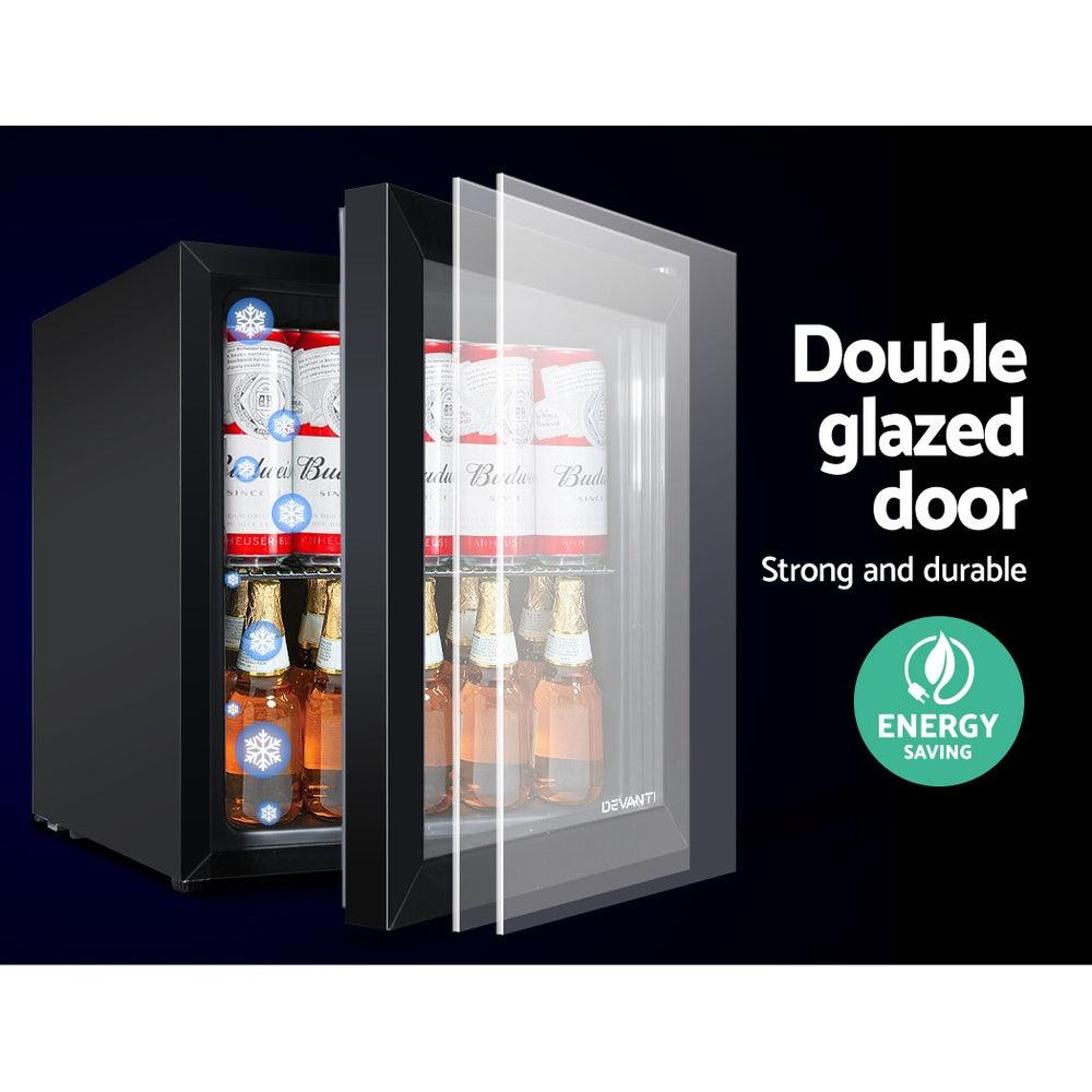 Buy Devanti 46L Bar Fridge Glass Door w/Light Black discounted | Products On Sale Australia