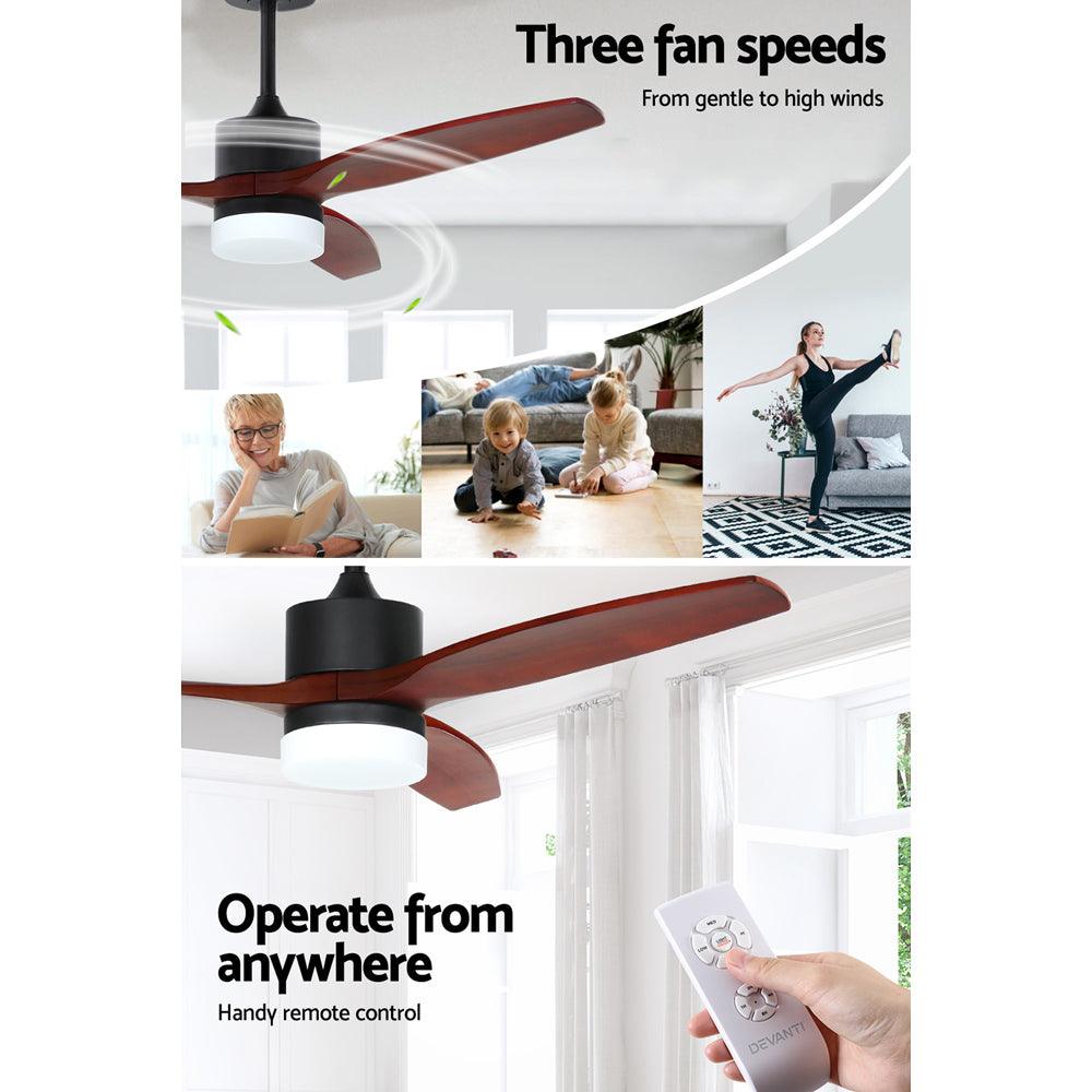 Buy Devanti 52'' Ceiling Fan AC Motor 3 Blades w/Light - Dark Wood discounted | Products On Sale Australia