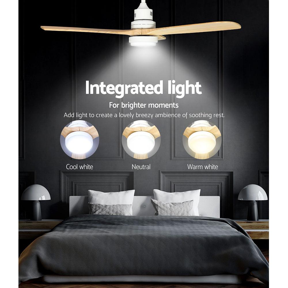 Buy Devanti 52'' Ceiling Fan AC Motor LED Light Remote - Light Wood discounted | Products On Sale Australia