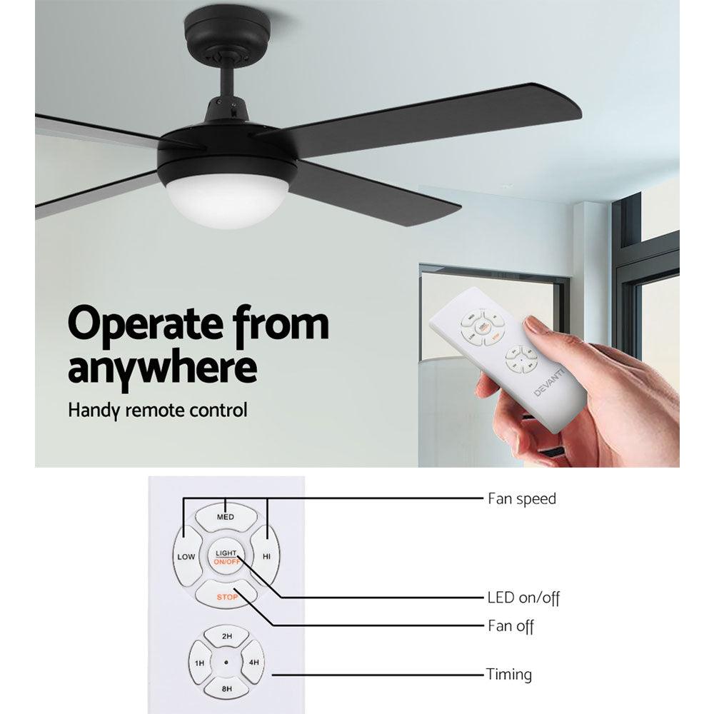 Buy Devanti 52'' Ceiling Fan AC Motor w/Light w/Remote - Black discounted | Products On Sale Australia