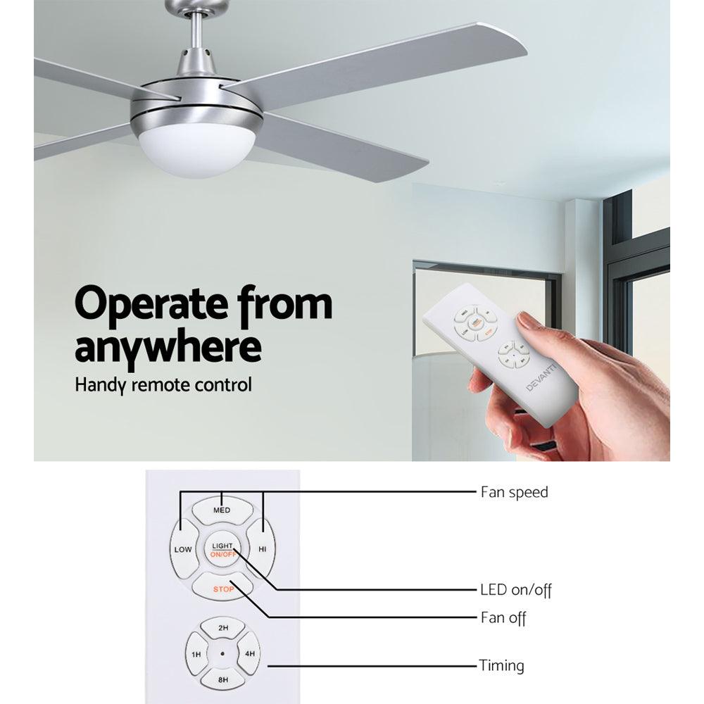 Buy Devanti 52'' Ceiling Fan AC Motor w/Light w/Remote - Silver discounted | Products On Sale Australia