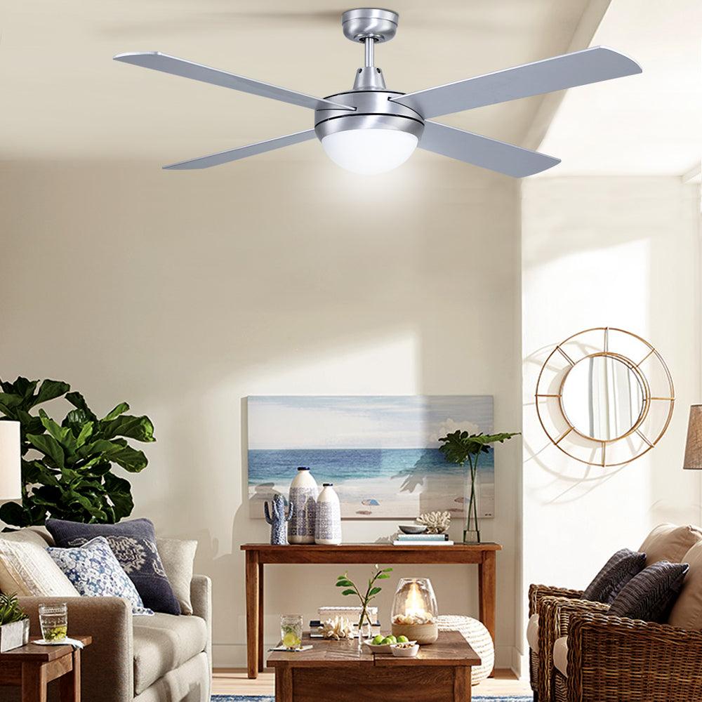 Buy Devanti 52'' Ceiling Fan AC Motor w/Light w/Remote - Silver discounted | Products On Sale Australia