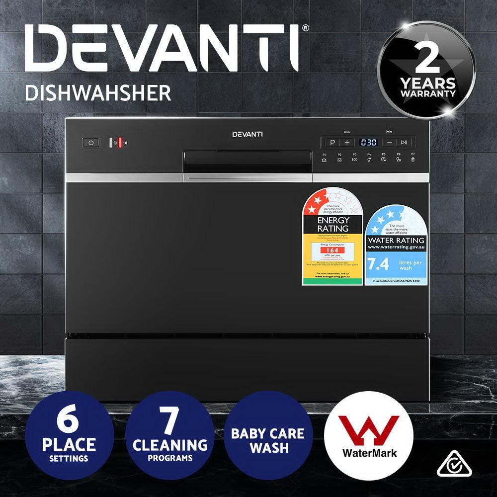 Buy Devanti 6 Place Settings Benchtop Dishwasher Black discounted | Products On Sale Australia