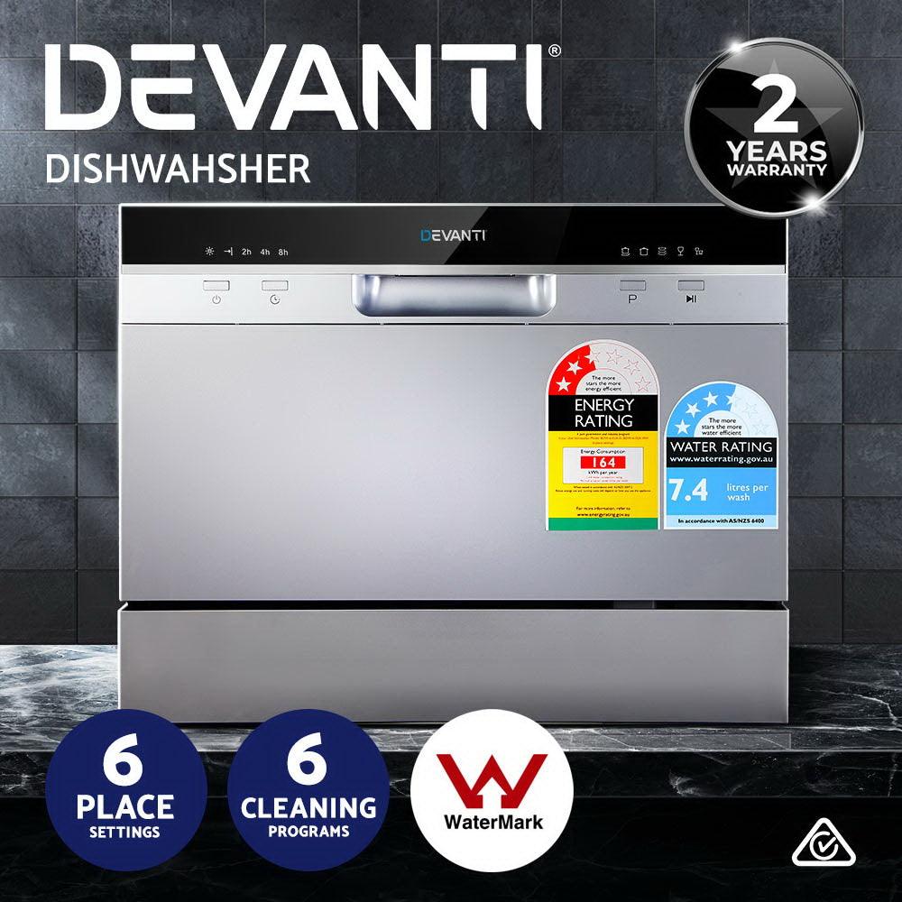 Buy Devanti 6 Place Settings Benchtop Dishwasher Sliver discounted | Products On Sale Australia