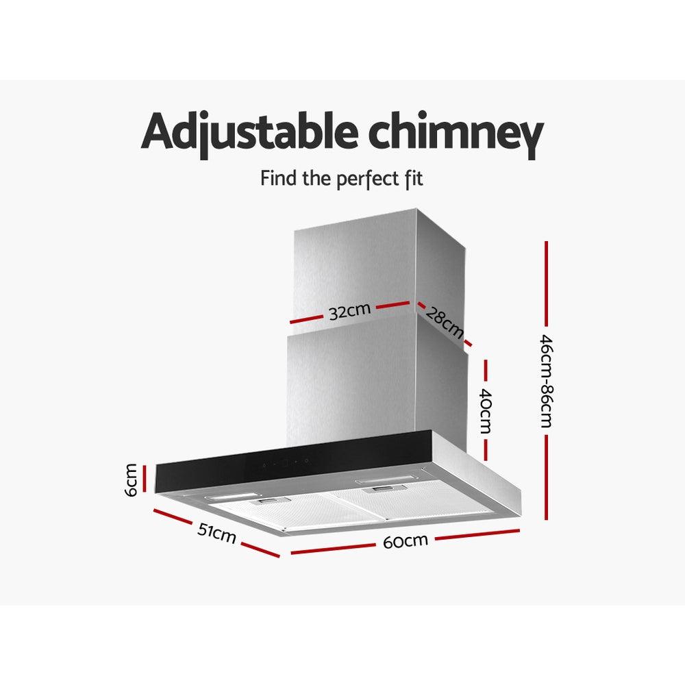 Buy Devanti 600mm Range Hood 60cm Rangehood Glass Stainless Steel discounted | Products On Sale Australia