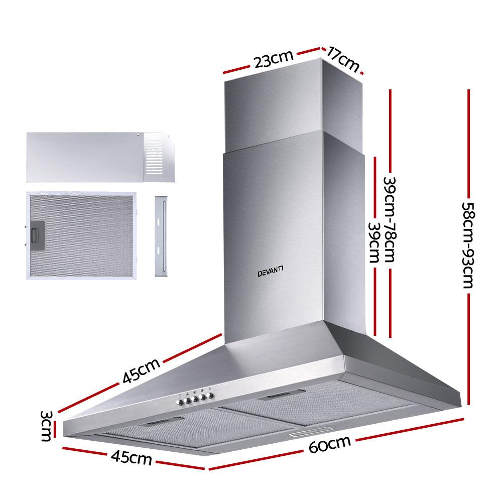 Buy Devanti 600mm Range Hood 60cm Rangehood Stainless Steel discounted | Products On Sale Australia