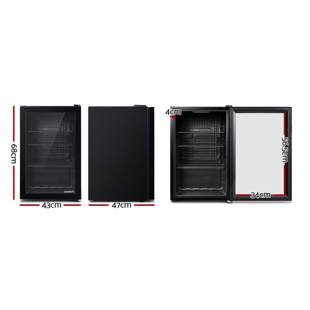 Buy Devanti 70L Bar Fridge Glass Door w/Light Black discounted | Products On Sale Australia