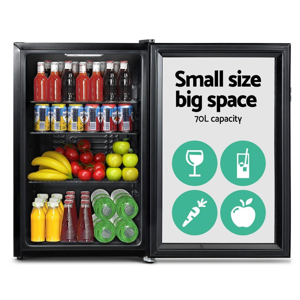 Buy Devanti 70L Bar Fridge Glass Door w/Light Black discounted | Products On Sale Australia