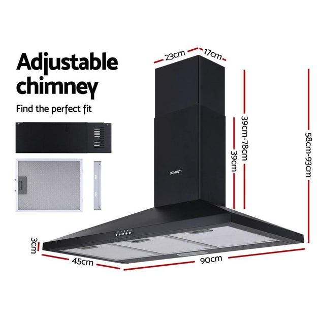 Buy Devanti 900mm Range Hood 90cm Rangehood Black discounted | Products On Sale Australia