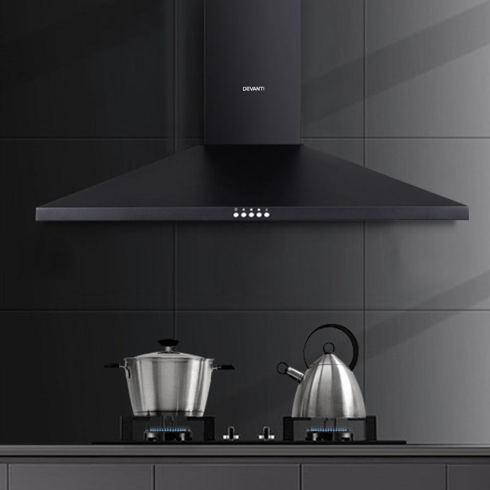 Buy Devanti 900mm Range Hood 90cm Rangehood Black discounted | Products On Sale Australia