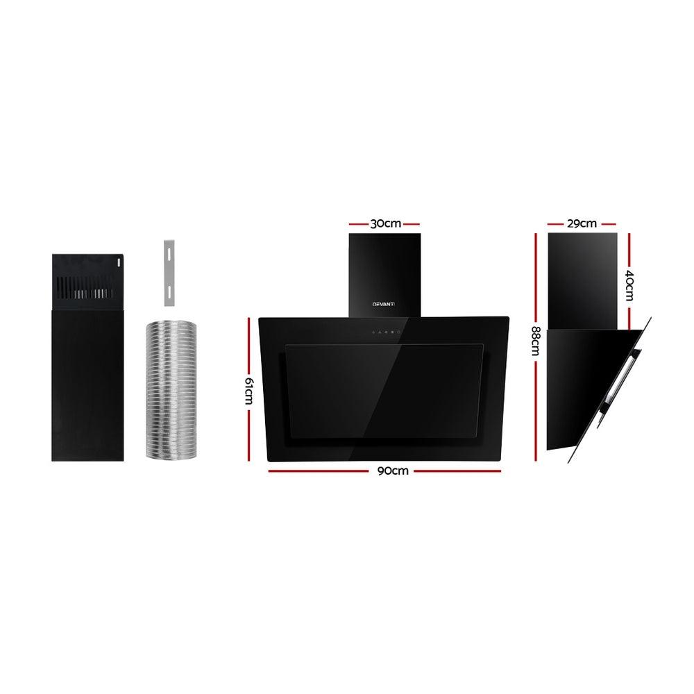 Buy Devanti 900mm Range Hood 90cm Rangehood Glass Black discounted | Products On Sale Australia