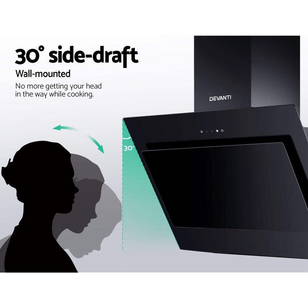 Buy Devanti 900mm Range Hood 90cm Rangehood Glass Black discounted | Products On Sale Australia