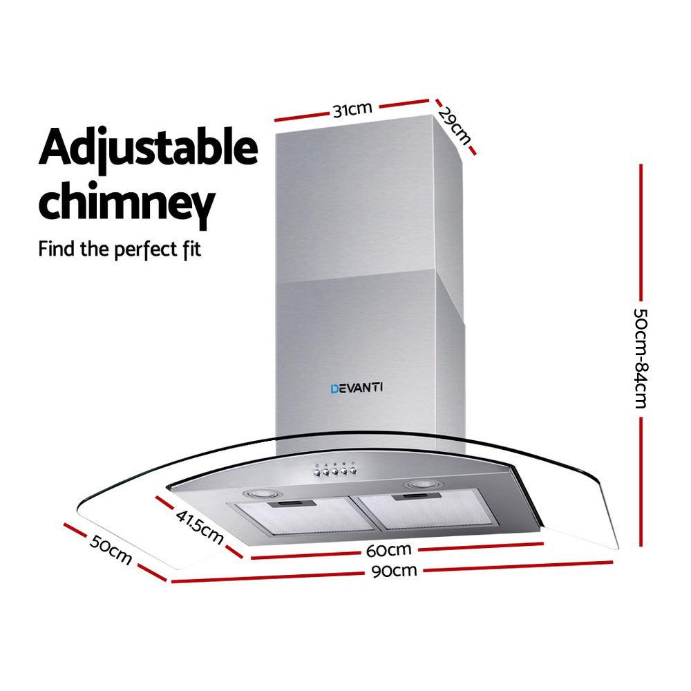 Buy Devanti 900mm Range Hood 90cm Rangehood Glass Canopy discounted | Products On Sale Australia