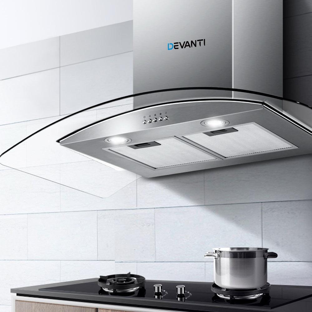 Buy Devanti 900mm Range Hood 90cm Rangehood Glass Canopy discounted | Products On Sale Australia