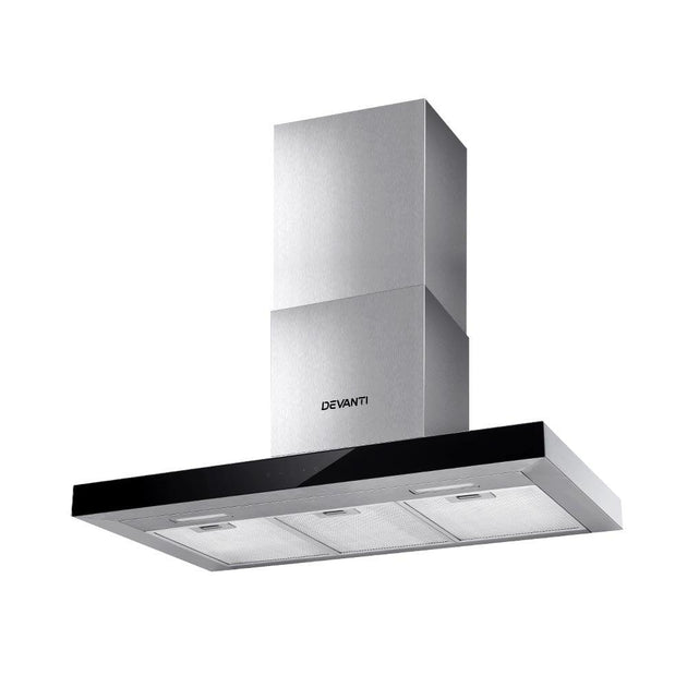 Buy Devanti 900mm Range Hood 90cm Rangehood Glass Stainless Steel discounted | Products On Sale Australia