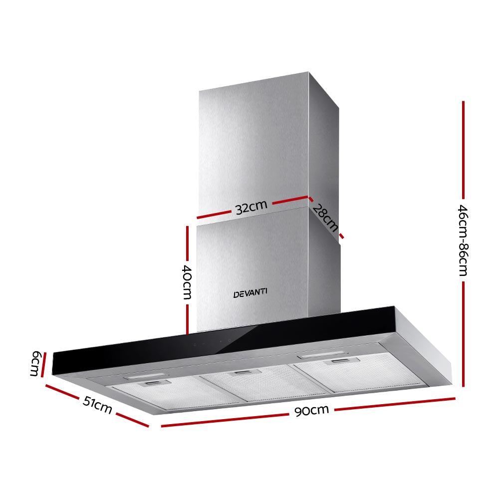 Buy Devanti 900mm Range Hood 90cm Rangehood Glass Stainless Steel discounted | Products On Sale Australia