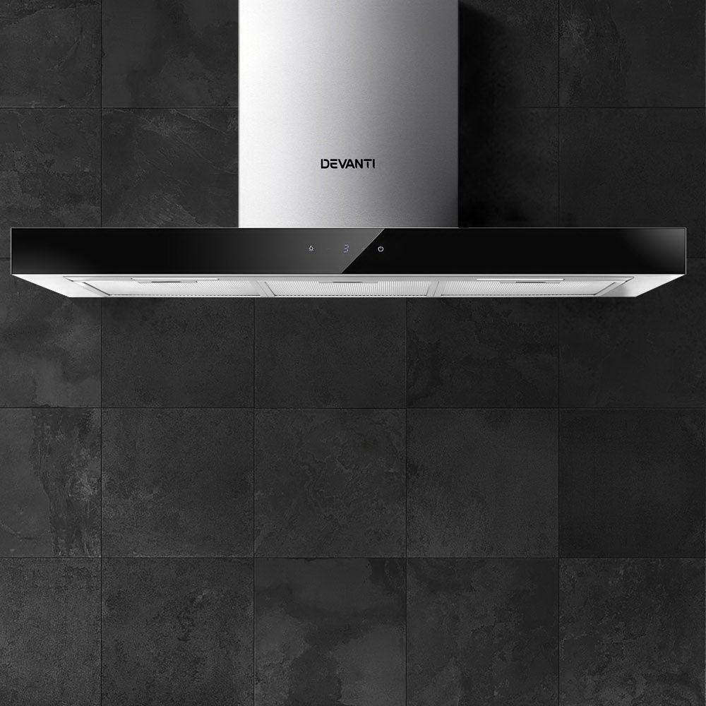 Buy Devanti 900mm Range Hood 90cm Rangehood Glass Stainless Steel discounted | Products On Sale Australia