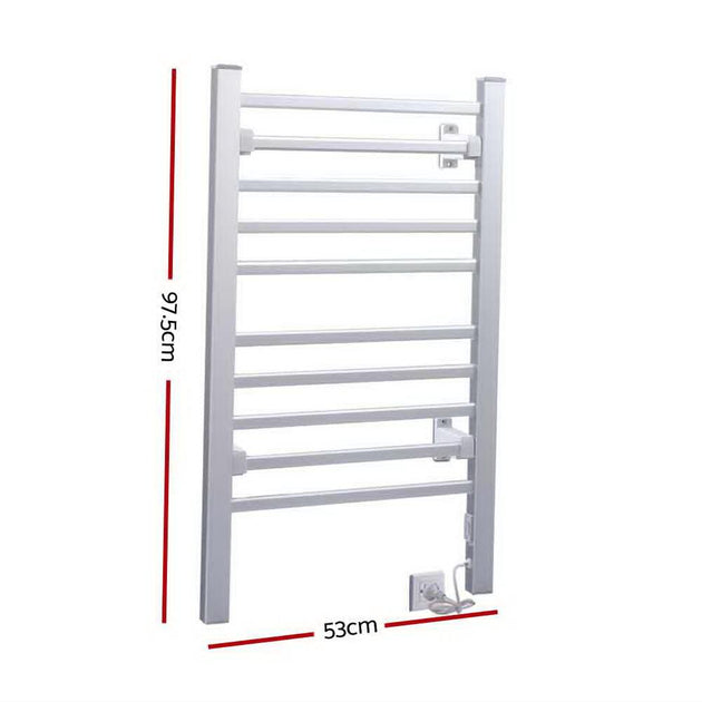 Buy Devanti Electric Heated Towel Rail Rack 10 Bars Freestanding Clothes Dry Warmer discounted | Products On Sale Australia