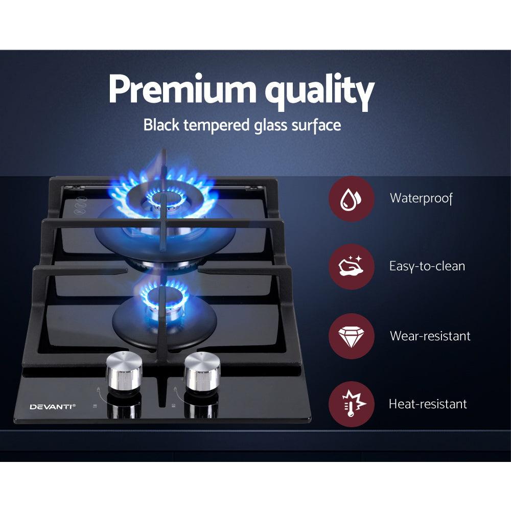 Buy Devanti Gas Cooktop 30cm 2 Burner Black discounted | Products On Sale Australia