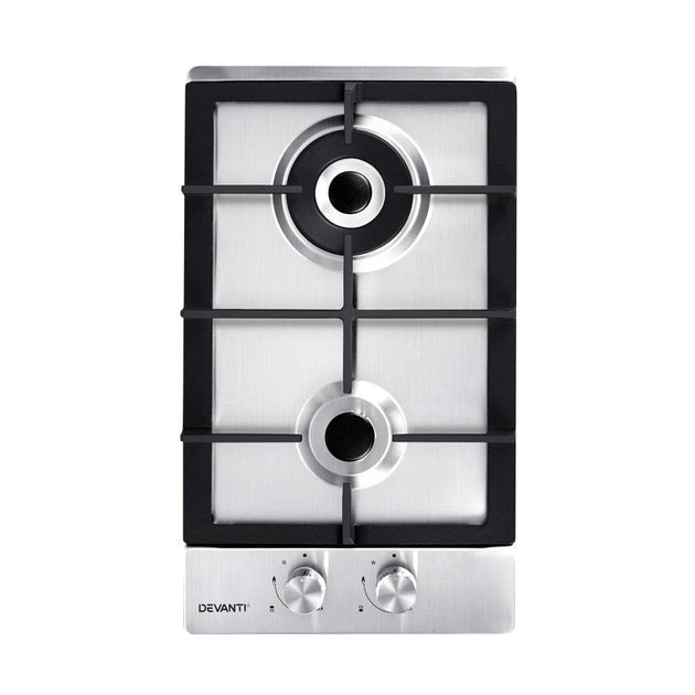 Buy Devanti Gas Cooktop 30cm 2 Burner Silvir discounted | Products On Sale Australia