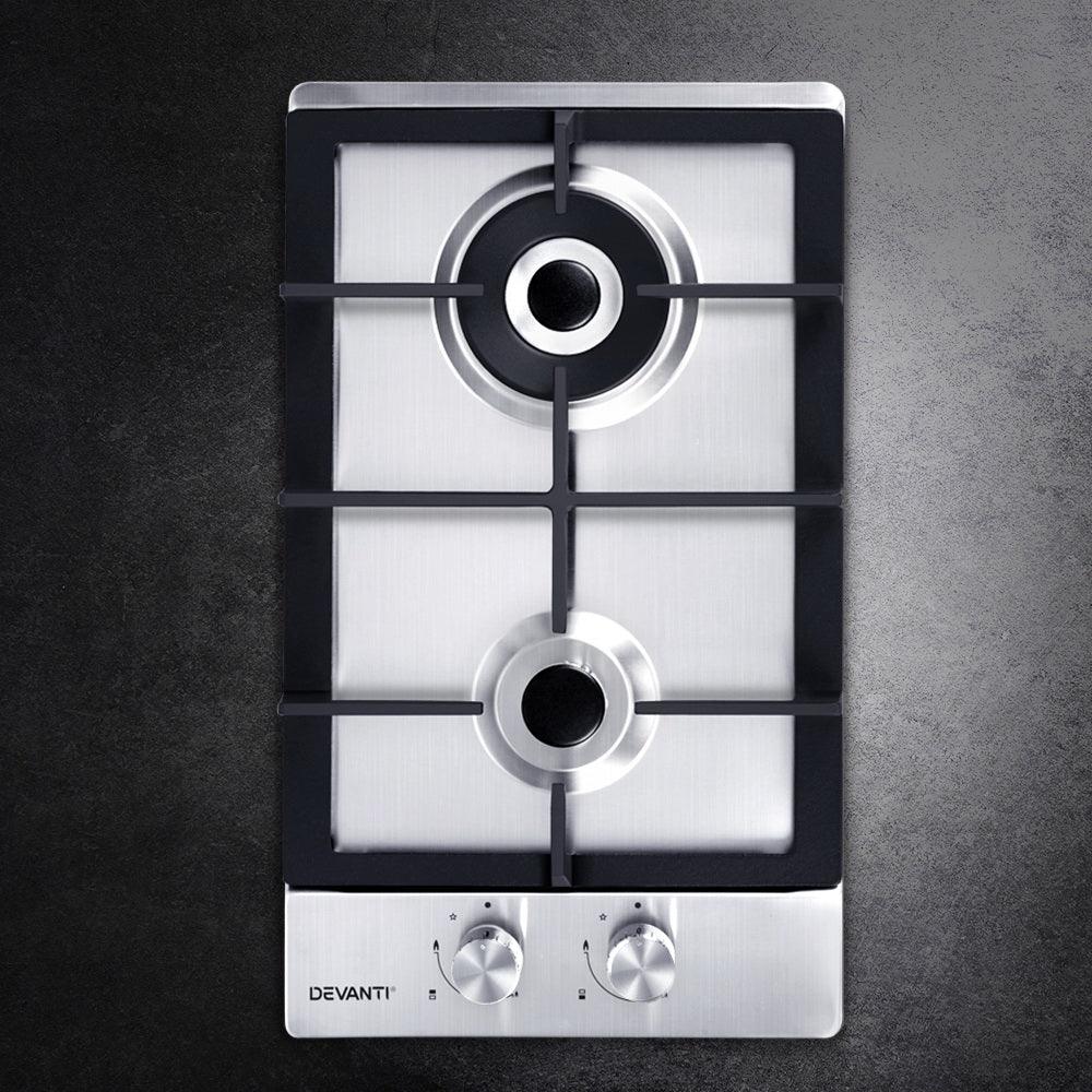 Buy Devanti Gas Cooktop 30cm 2 Burner Silvir discounted | Products On Sale Australia