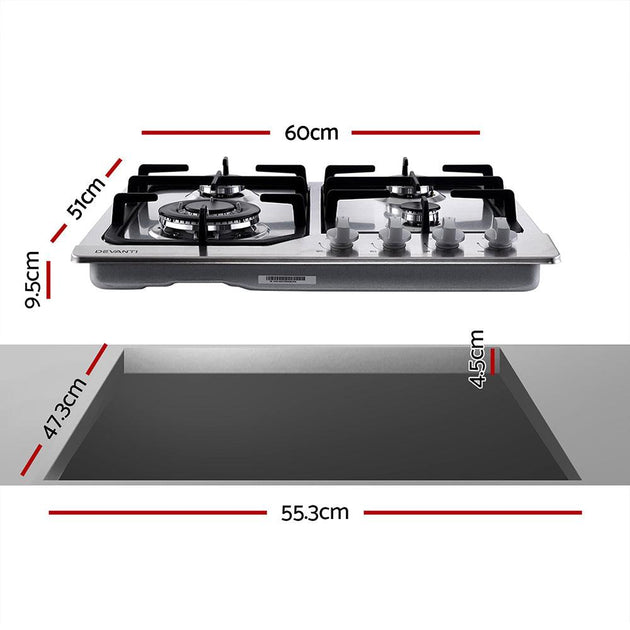 Buy Devanti Gas Cooktop 60cm 4 Burner Silvir discounted | Products On Sale Australia