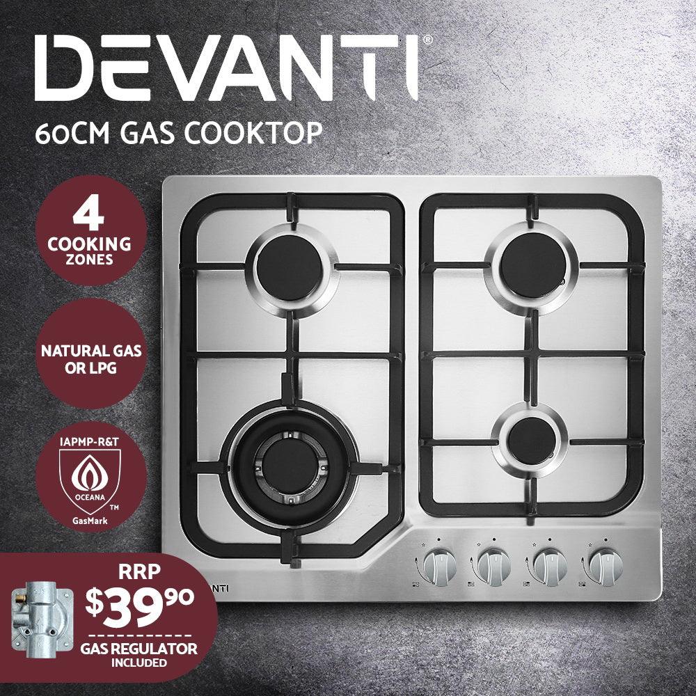 Buy Devanti Gas Cooktop 60cm 4 Burner Silvir discounted | Products On Sale Australia