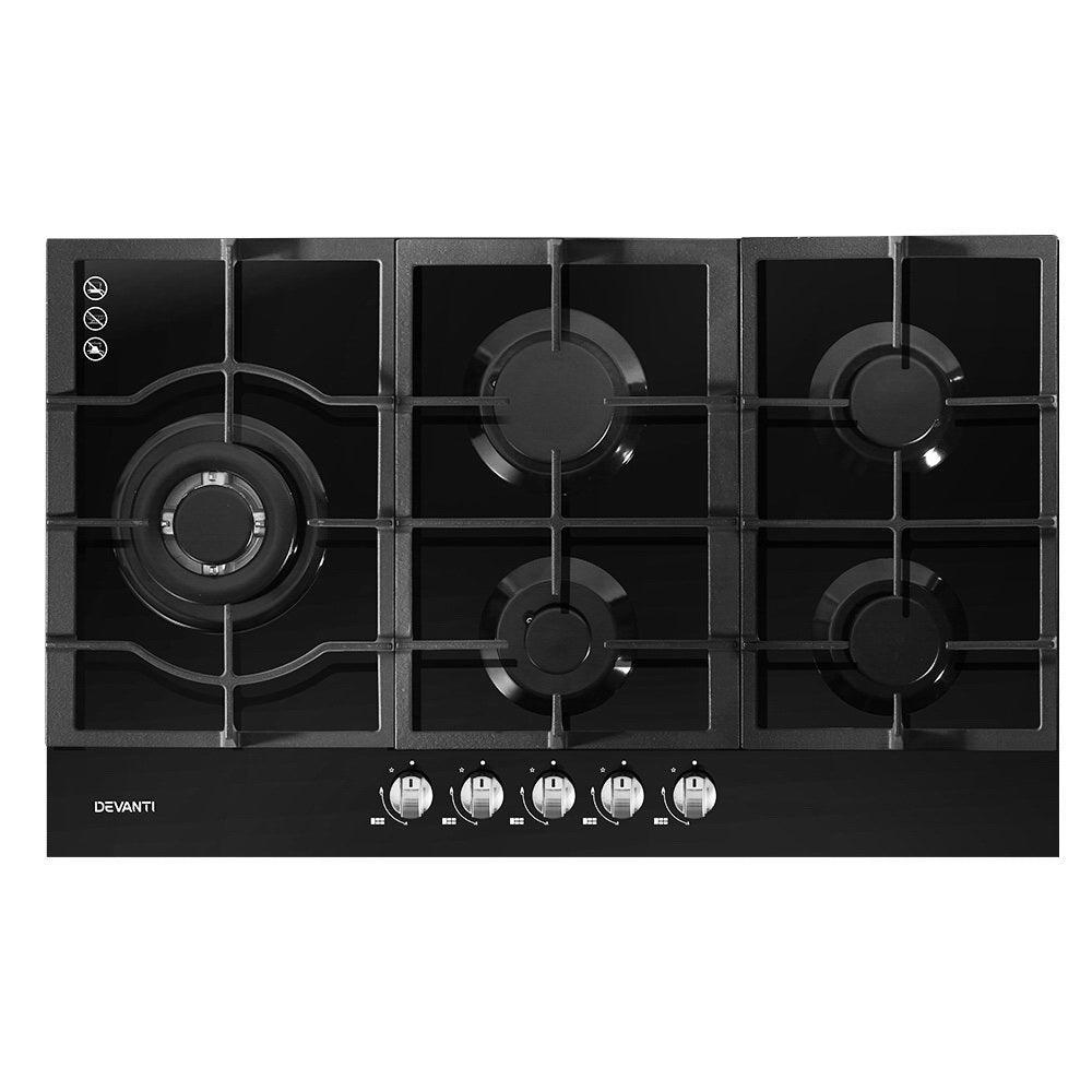 Buy Devanti Gas Cooktop 90cm 5 Burner Black discounted | Products On Sale Australia