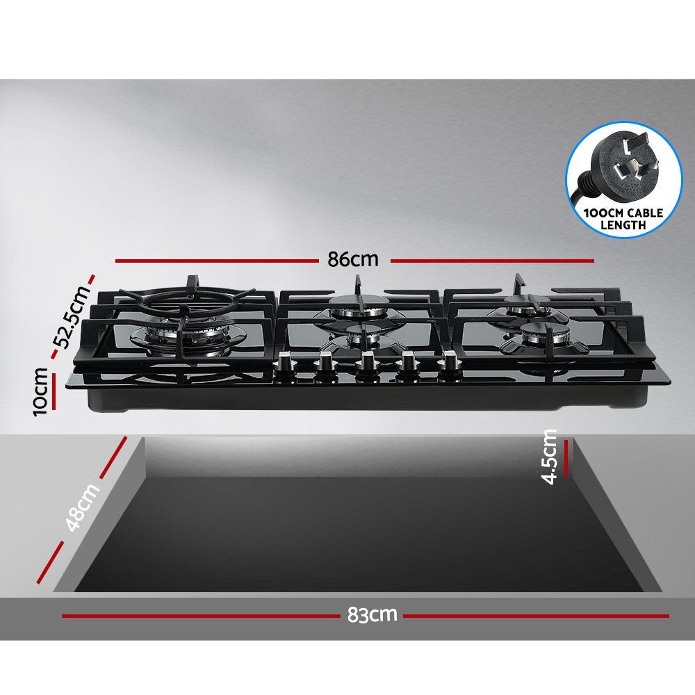 Buy Devanti Gas Cooktop 90cm 5 Burner Black discounted | Products On Sale Australia