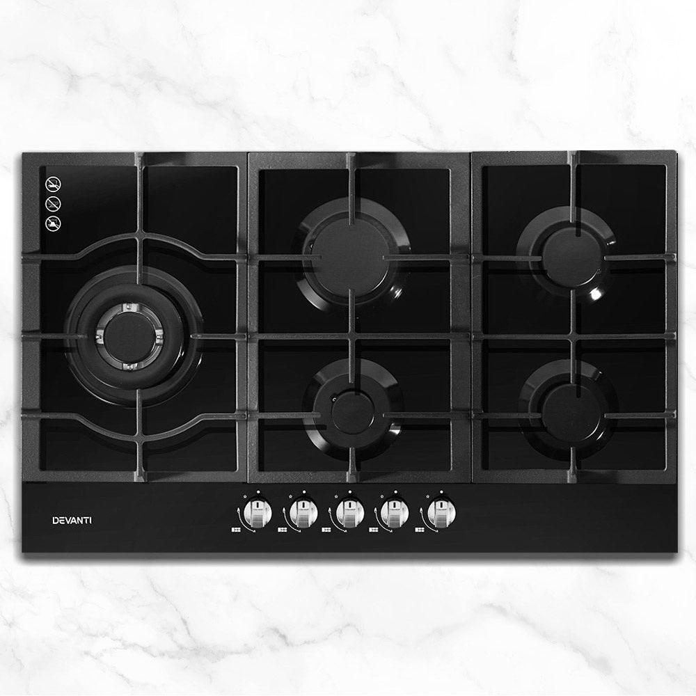 Buy Devanti Gas Cooktop 90cm 5 Burner Black discounted | Products On Sale Australia