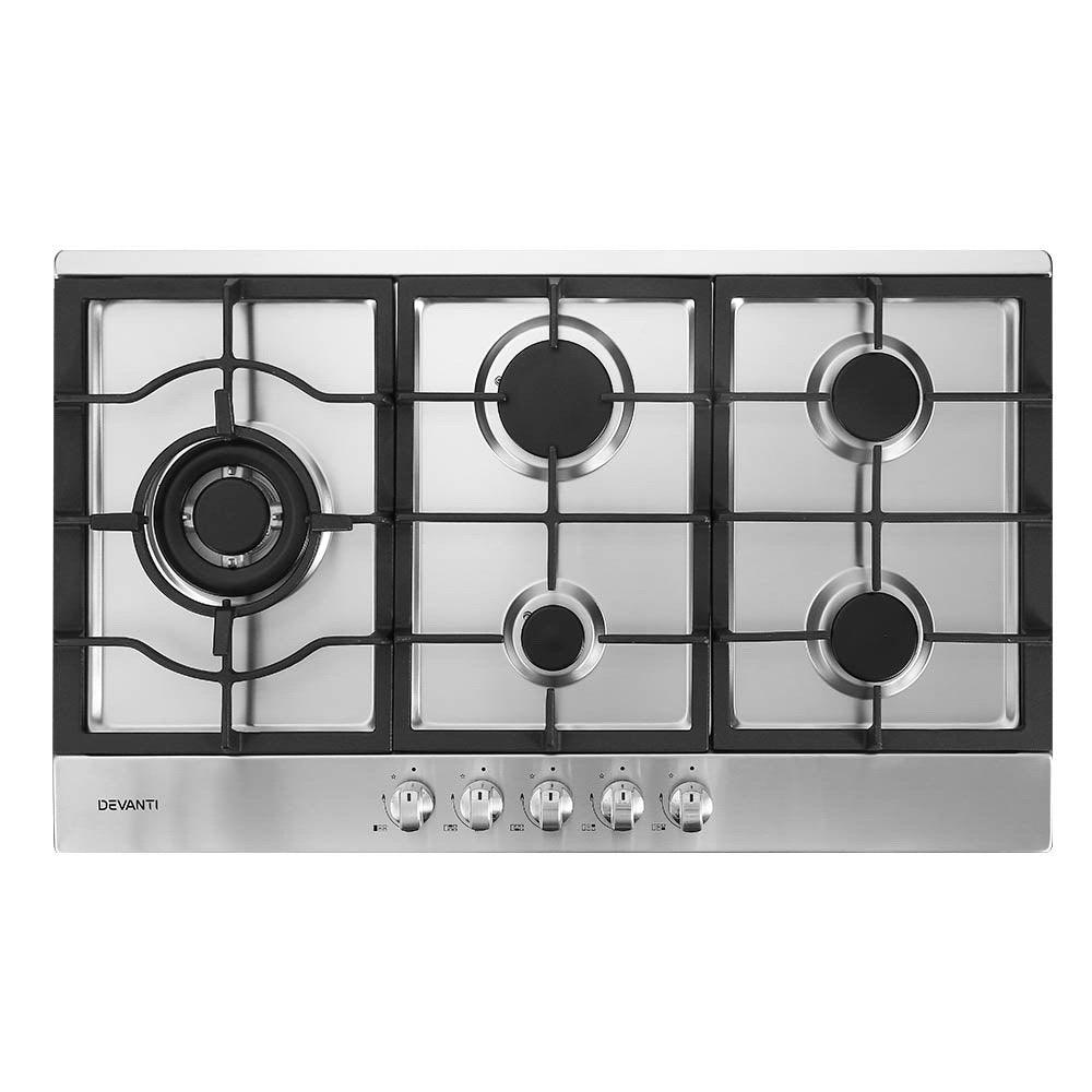 Buy Devanti Gas Cooktop 90cm 5 Burner Silvir discounted | Products On Sale Australia